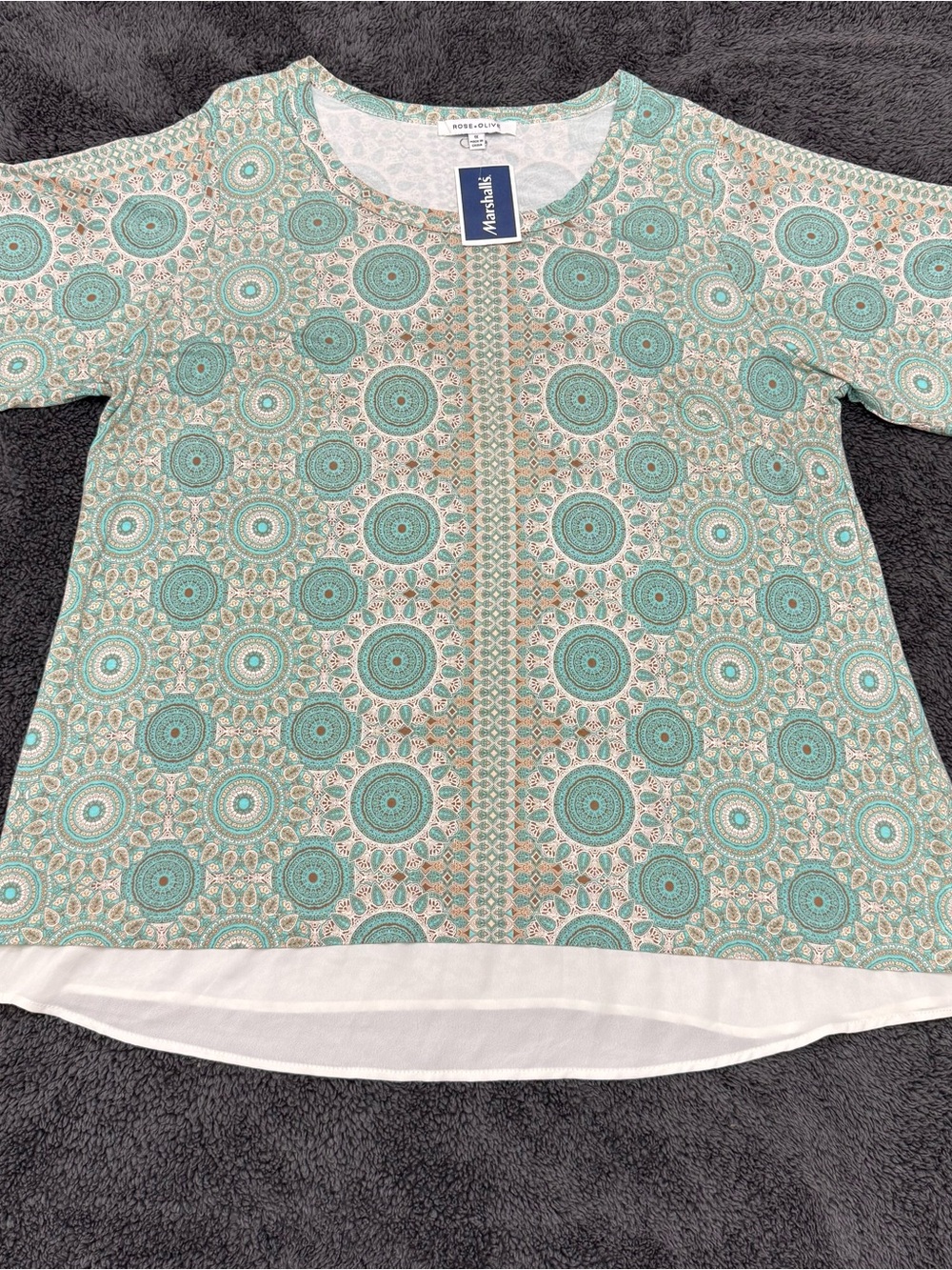 Rose & Olive Teal and Cream Printed Tunic